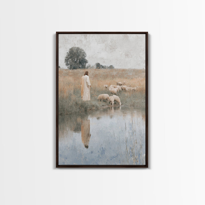 Fieldside Shepherd Hope | Framed Canvas Print | Christian Wall Art | Jesus Art Print | Christian Art Canvas | Modern Christian Art | Christ