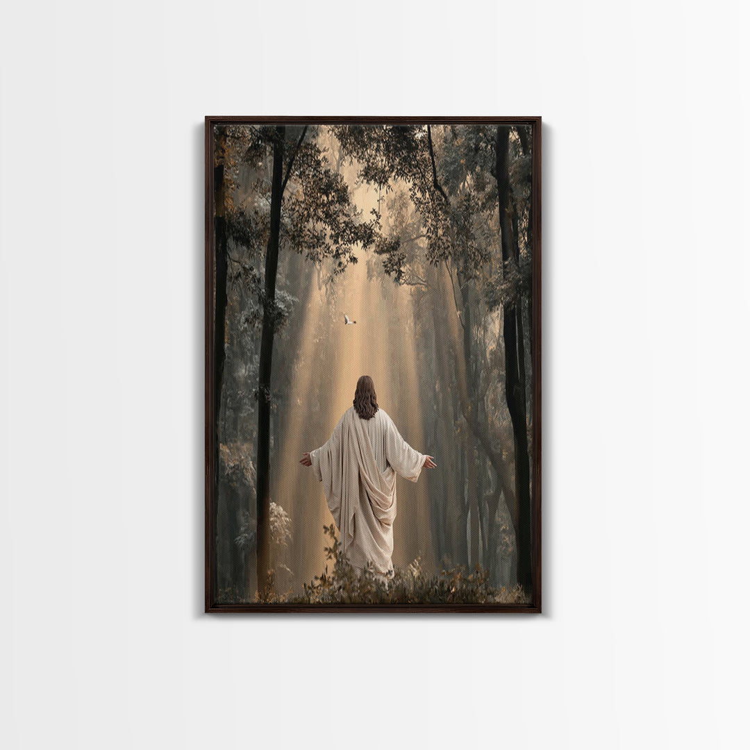 Radiant Forest Grace – Framed Canvas Print – Christian Art Canvas – Christian Wall Art – Jesus Painting – Large Christian Painting