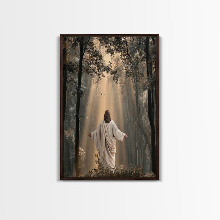 Radiant Forest Grace – Framed Canvas Print – Christian Art Canvas – Christian Wall Art – Jesus Painting – Large Christian Painting