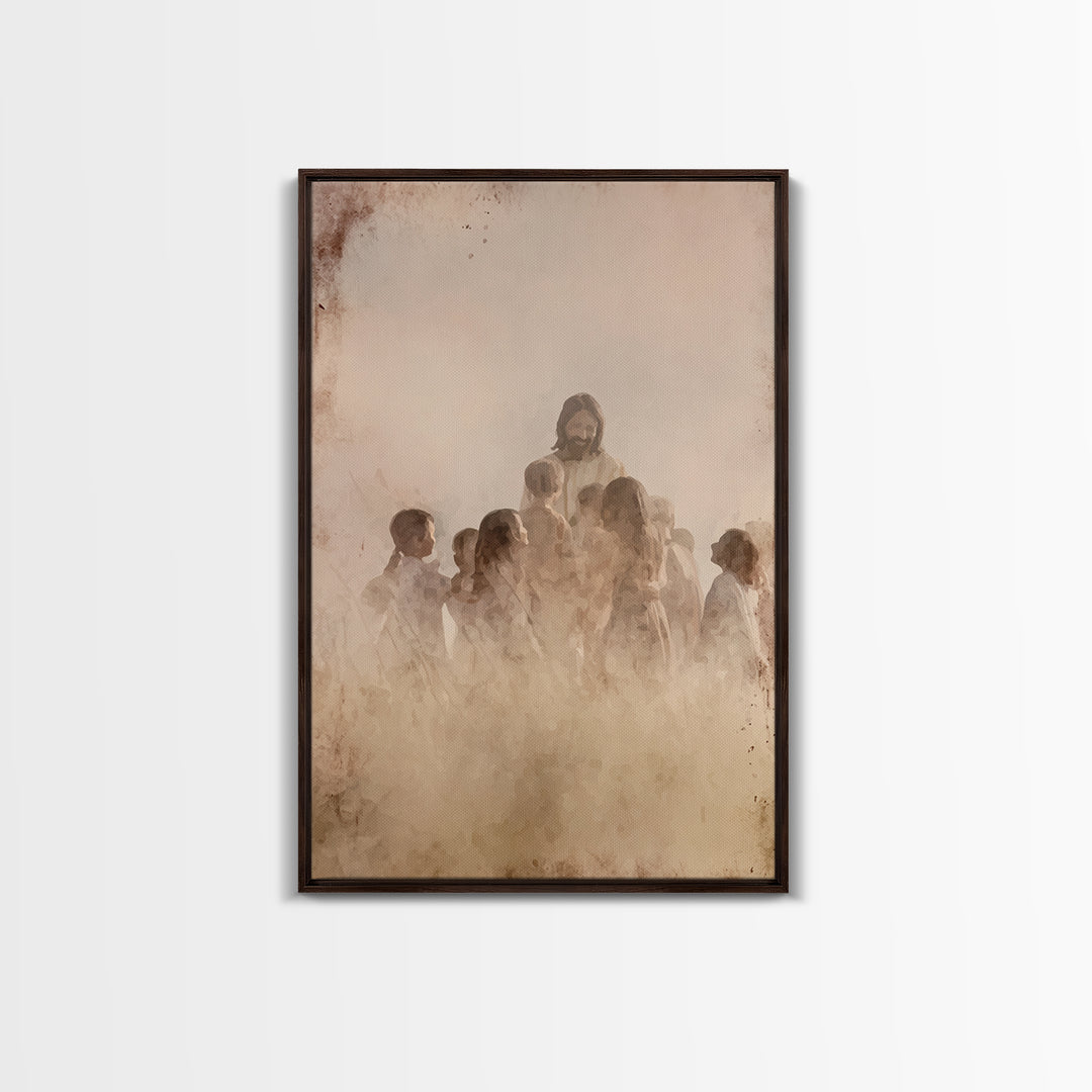 Children of Heaven, Framed Canvas Print, Christian Art Canvas, Christian Wall Art, Jesus Painting, Christian Art Prints