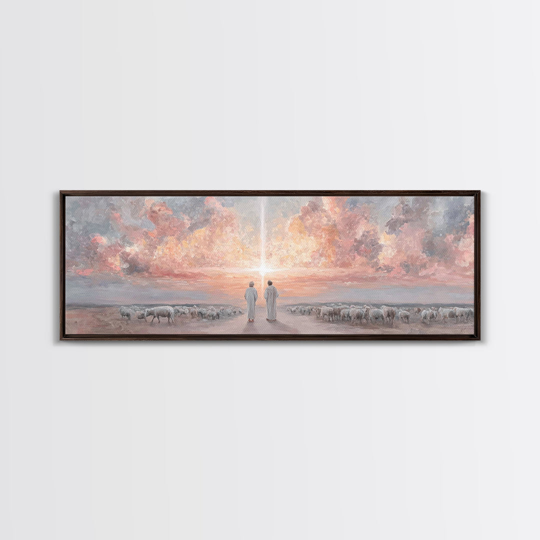 Soft Meadow Grace, Framed Canvas Print, Christian Wall Art, Panoramic Painting, Christian Art Canvas, Jesus Christmas Art, Christian Painti
