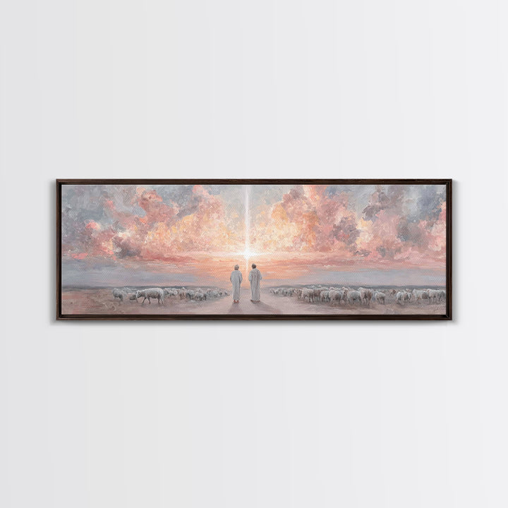 Soft Meadow Grace, Framed Canvas Print, Christian Wall Art, Panoramic Painting, Christian Art Canvas, Jesus Christmas Art, Christian Painti