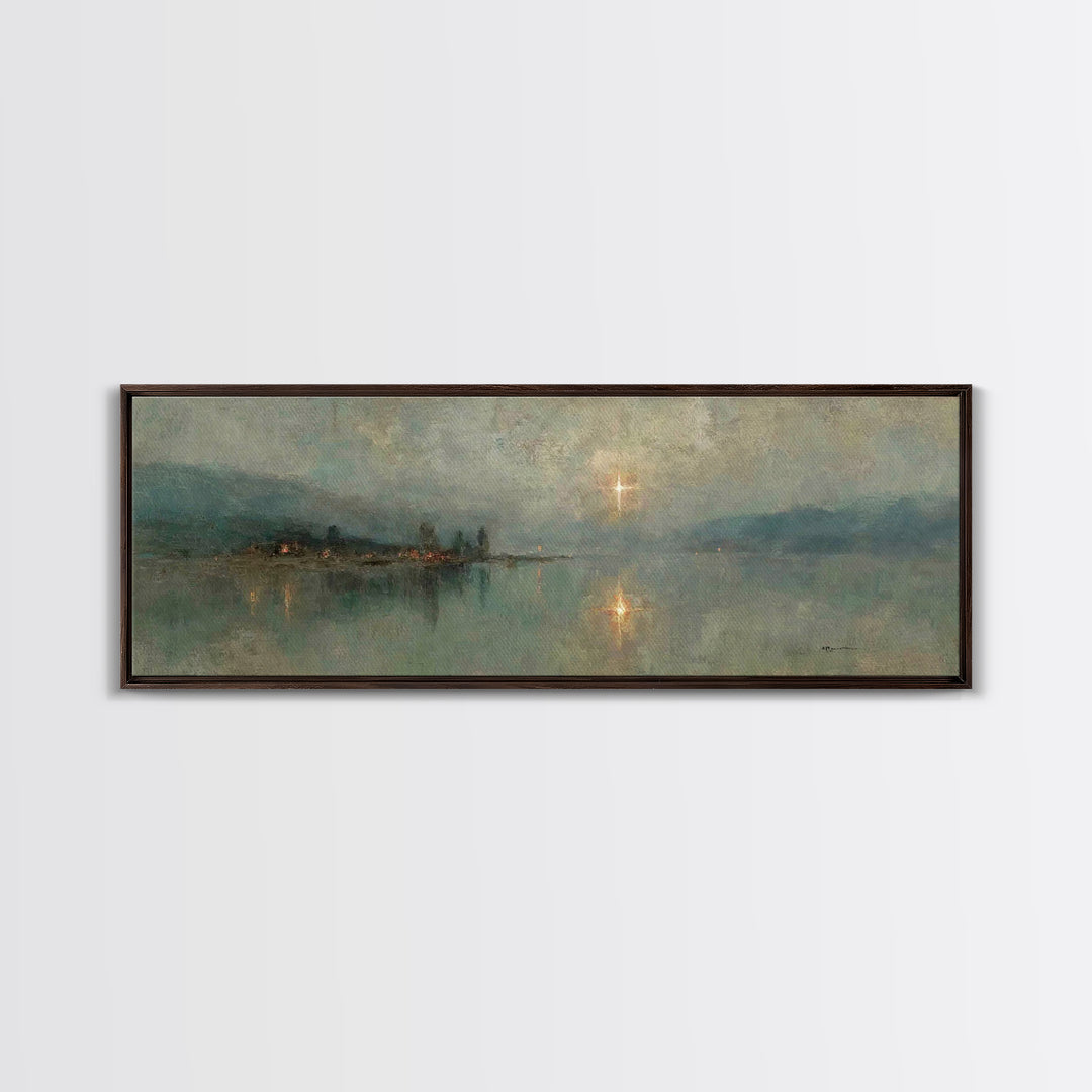 Midnight Bethlehem Light – Framed Canvas Print – Panoramic Art – Christian Wall Art – Christian Art Canvas – Christmas Art – Modern Christi