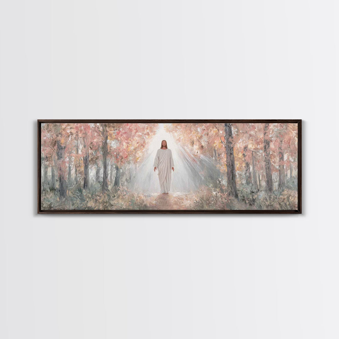 Radiant Savior Path, Framed Canvas Print, Christian Wall Art, Jesus Painting, Panoramic Art, Christmas Wall Art
