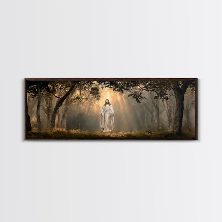 Glory In The Oaks – Framed Canvas Print – Jesus Canvas Art – Christian Wall Art – Panoramic Art – Christmas Art