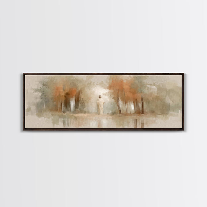 Autumn Light Divine | Framed Canvas Print | Christian Wall Art | Panoramic Wall Art | Jesus Painting | Christian Art Canvas