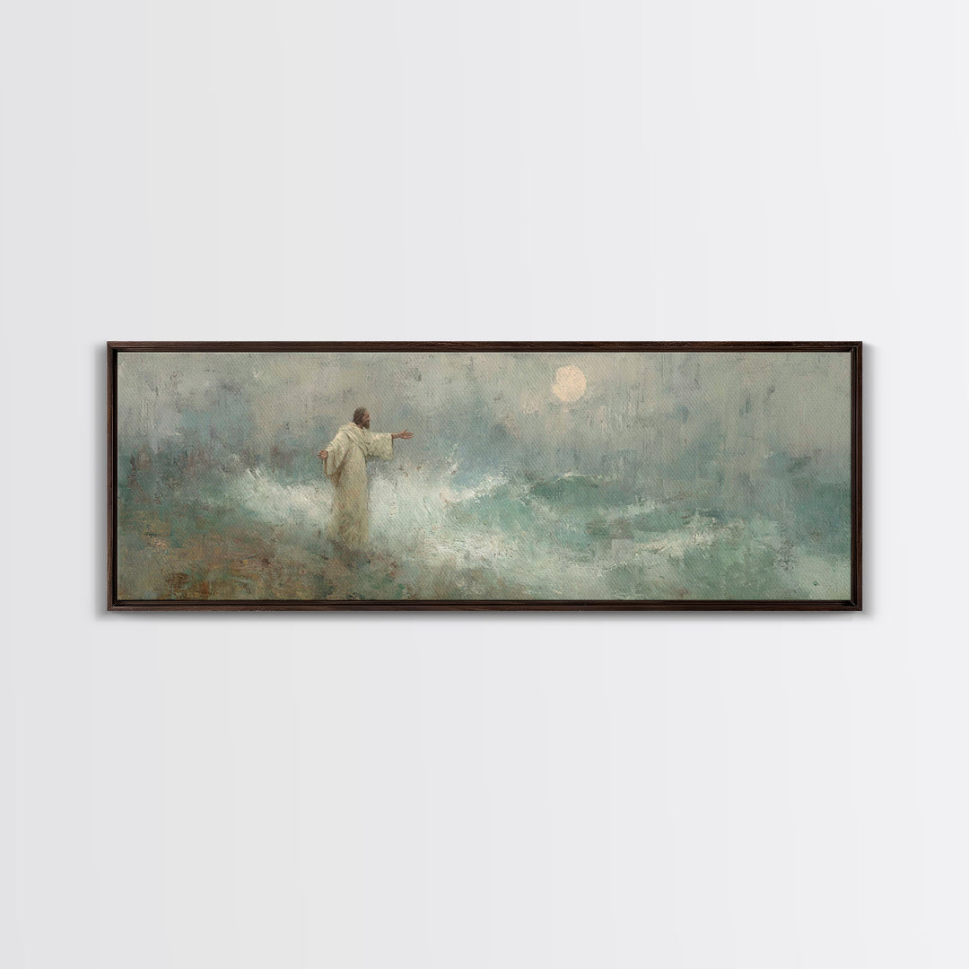 Ocean Of Peace, Framed Canvas Print, Jesus Painting, Christian Wall Art, Panoramic Print, Christian Art Canvas, Christian Christmas Art