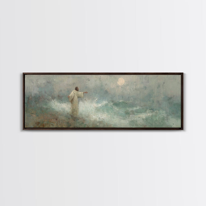 Ocean Of Peace, Framed Canvas Print, Jesus Painting, Christian Wall Art, Panoramic Print, Christian Art Canvas, Christian Christmas Art