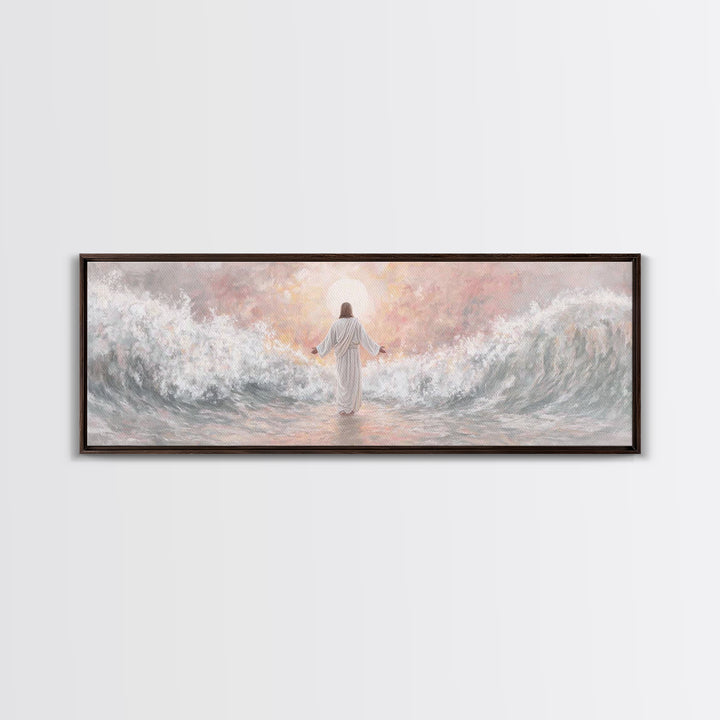 Morning Tide Mercy | Framed Canvas Print | Christian Art | Jesus Painting | Panoramic Frame | Christian Wall Art | Modern Christian Art
