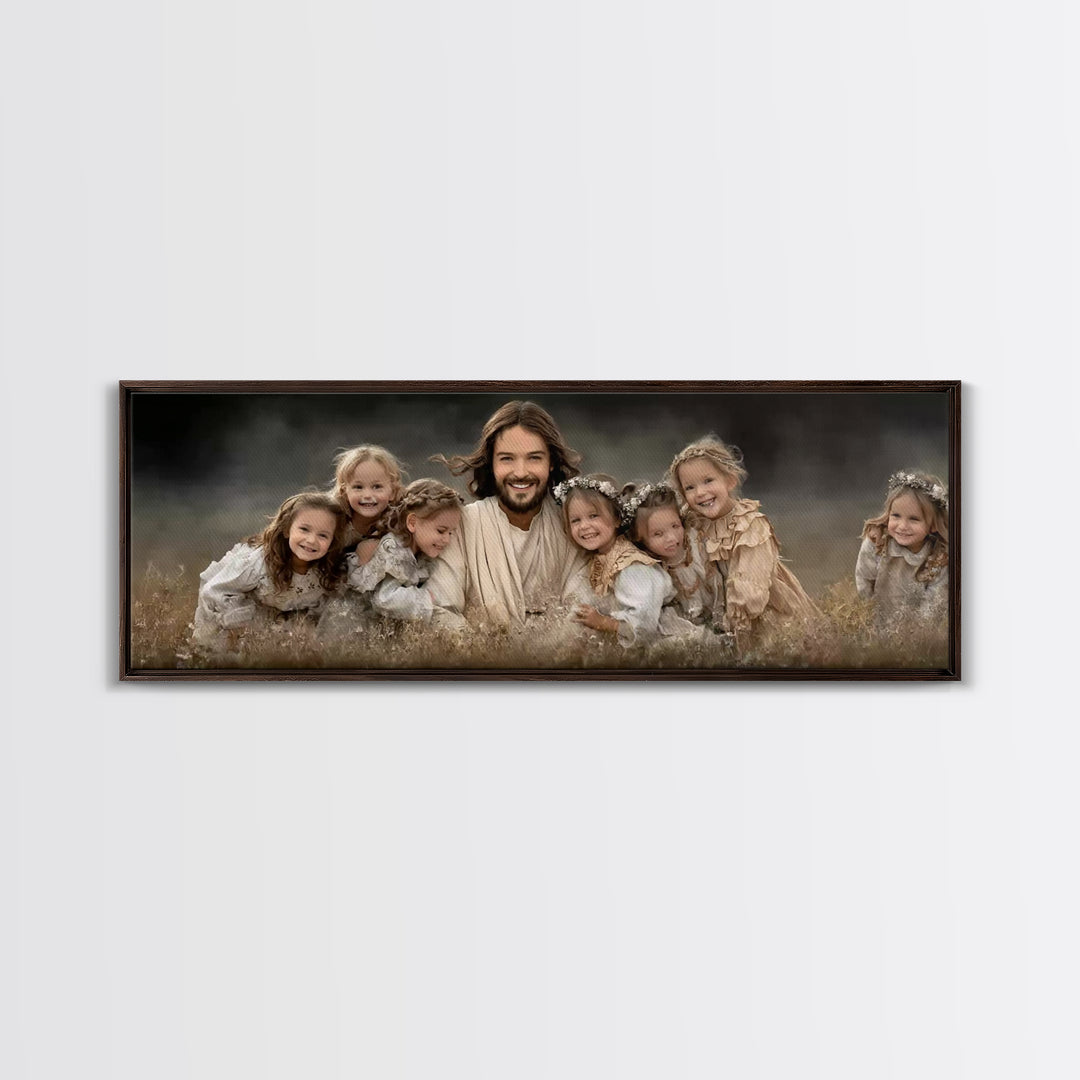 Fields Of His Children – Framed Canvas Print – Christian Wall Art – Panoramic Art – Jesus Painting – Christian Art Canvas – Christian Gift