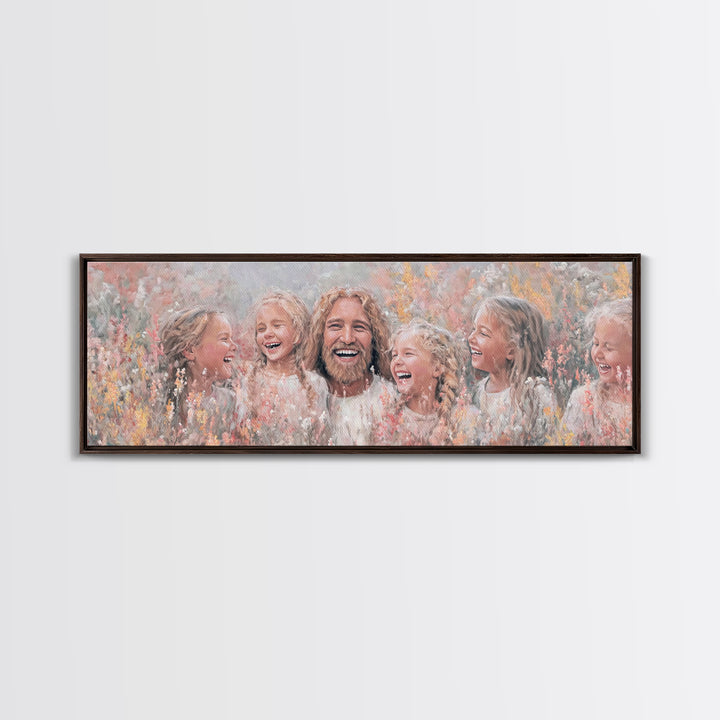 Fields Of Delight, Framed Canvas Print, Christian Art Canvas, Panoramic Wall Art, Jesus Painting, Christian Decorations, Modern Christian A