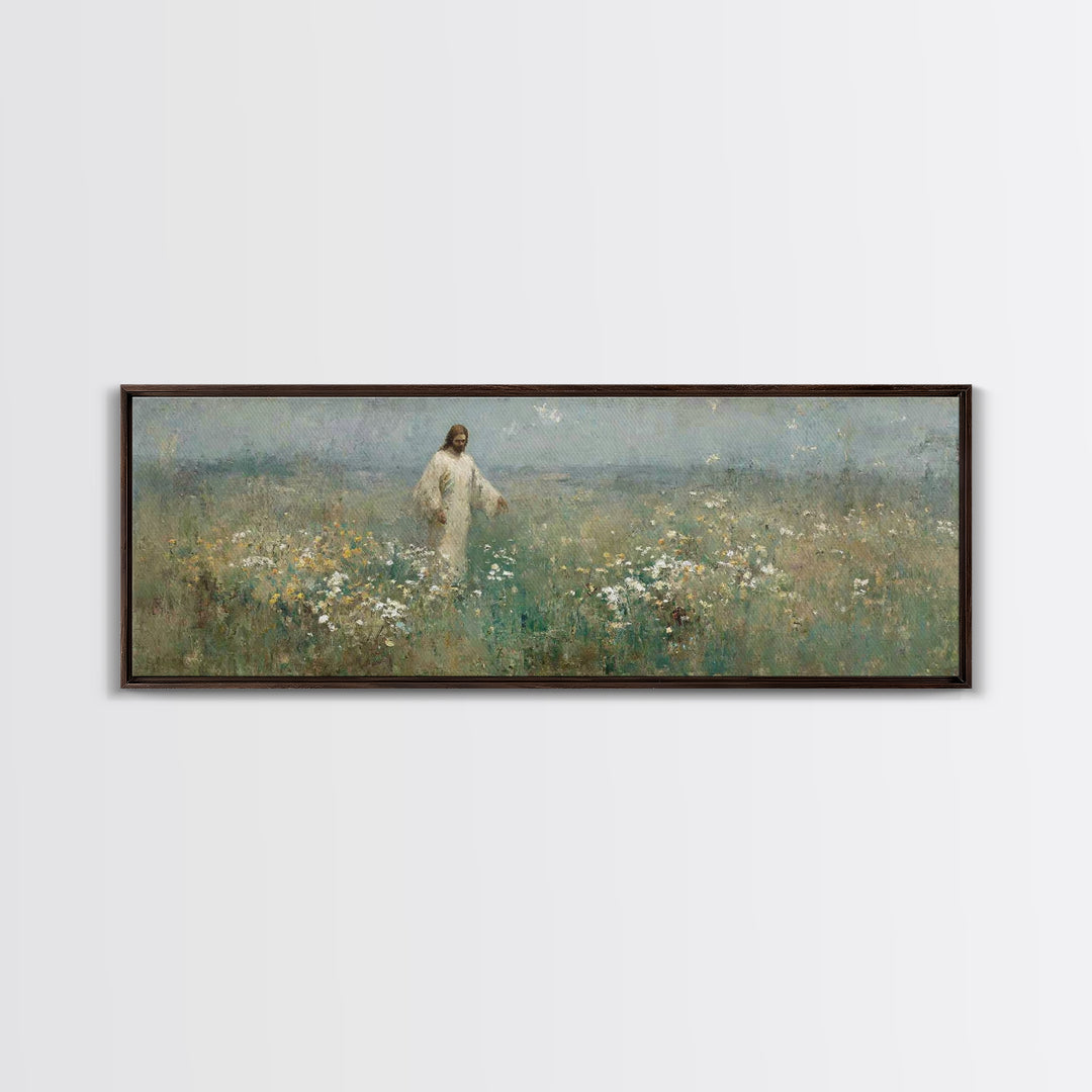 Quiet Bloom Path | Framed Canvas Print | Panoramic Painting | Christian Art | Christian Art Canvas | Jesus Painting | Christian Wall Art |