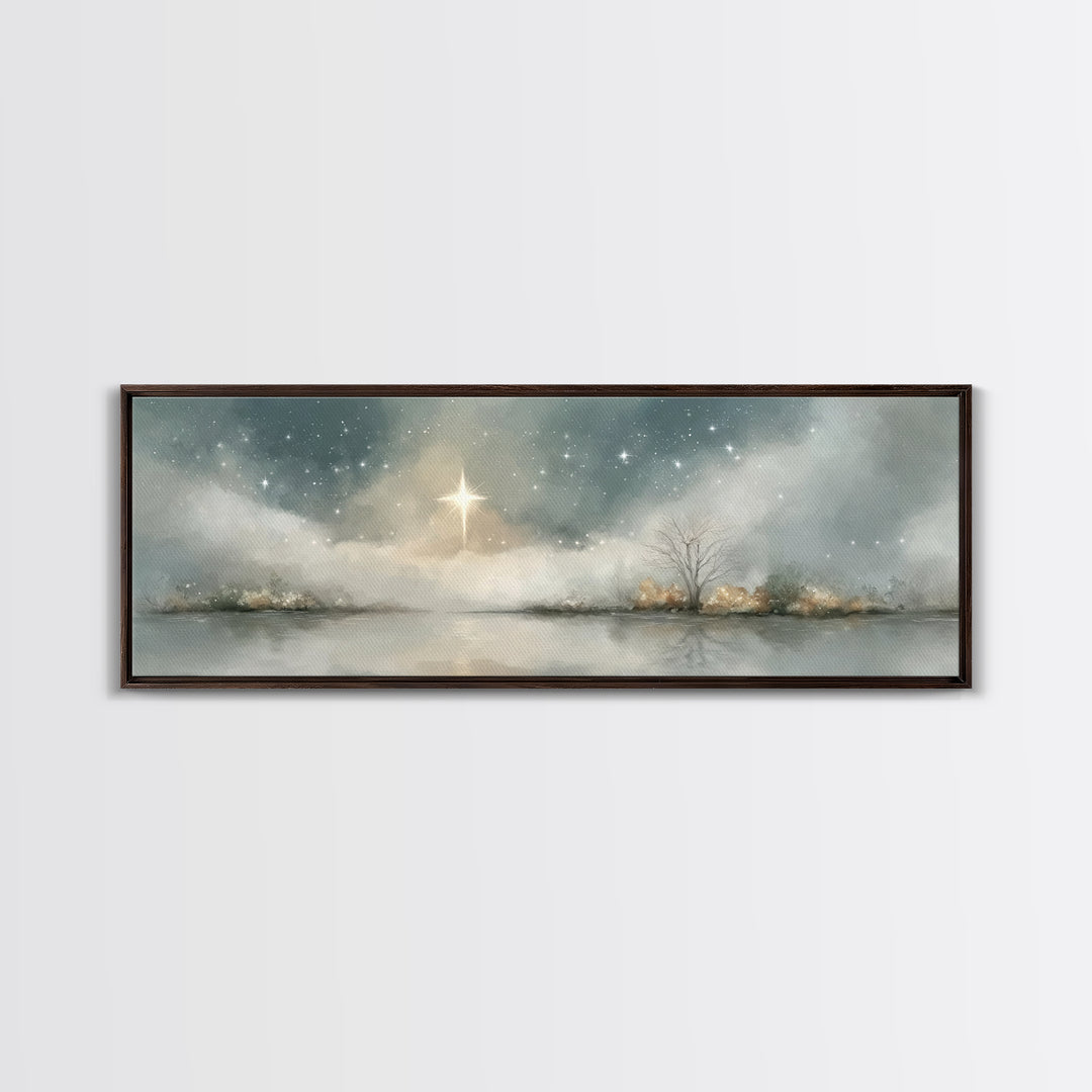Heavenly Night | Framed Canvas Print | Panoramic Print | Christian Art | Christmas Wall Art | Christian Art Canvas | Christian Christmas De