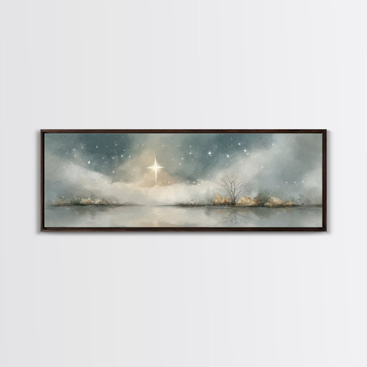Heavenly Night | Framed Canvas Print | Panoramic Print | Christian Art | Christmas Wall Art | Christian Art Canvas | Christian Christmas De