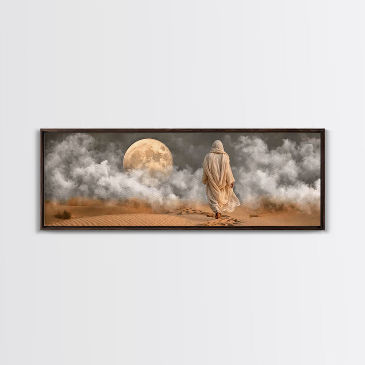 Midnight Pilgrim – Framed Canvas Print – Panoramic Painting – Jesus Painting – Christian Art Canvas – Christian Wall Art – Vintage Christia