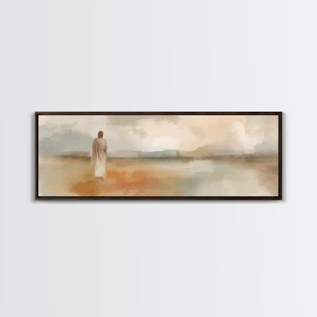 Still Waters Walk | Framed Canvas Print | Panoramic Wall Art | Christian Art Canvas | Christian Art | Jesus Painting | Minimalist Christian