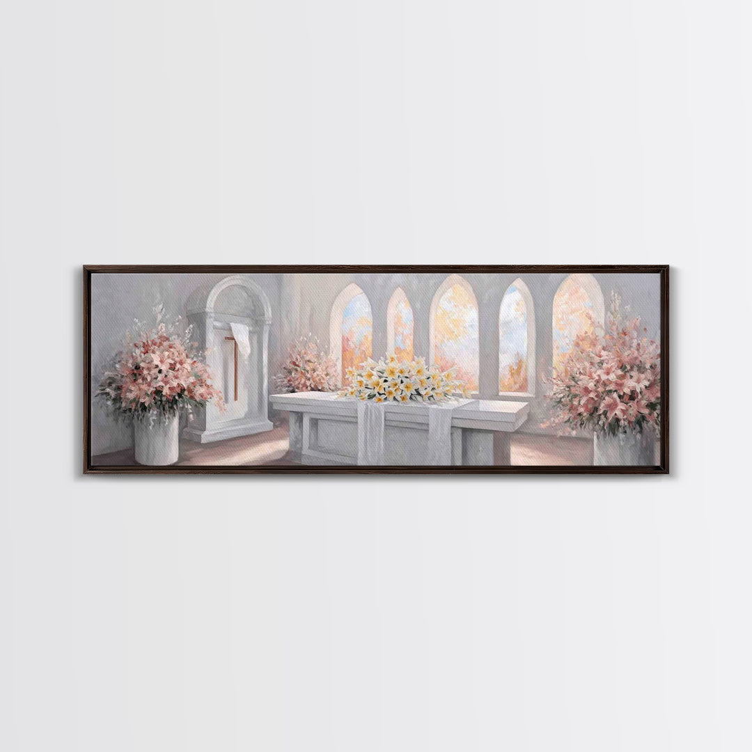 Sanctuary Blossoms – Framed Canvas Print – Panoramic Painting – Christian Art – Christian Art Canvas – Christian Decor – Christian Gift Ide