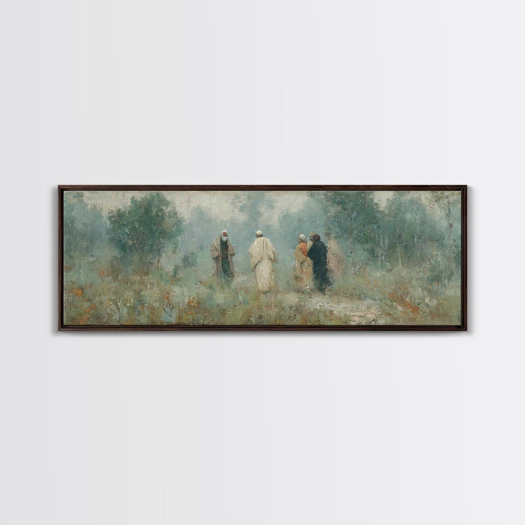 Misty Gathering, Framed Canvas Print, Panoramic Painting, Christian Art Canvas, Christian Wall Art, Jesus Painting, Christian Decor