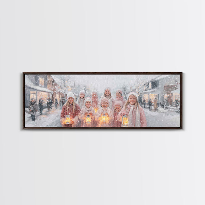 Joyful Lantern Parade, Framed Canvas Print, Panoramic Art, Christmas Wall Art, Christian Christmas Art, Christian Gift Ideas, Christian Art