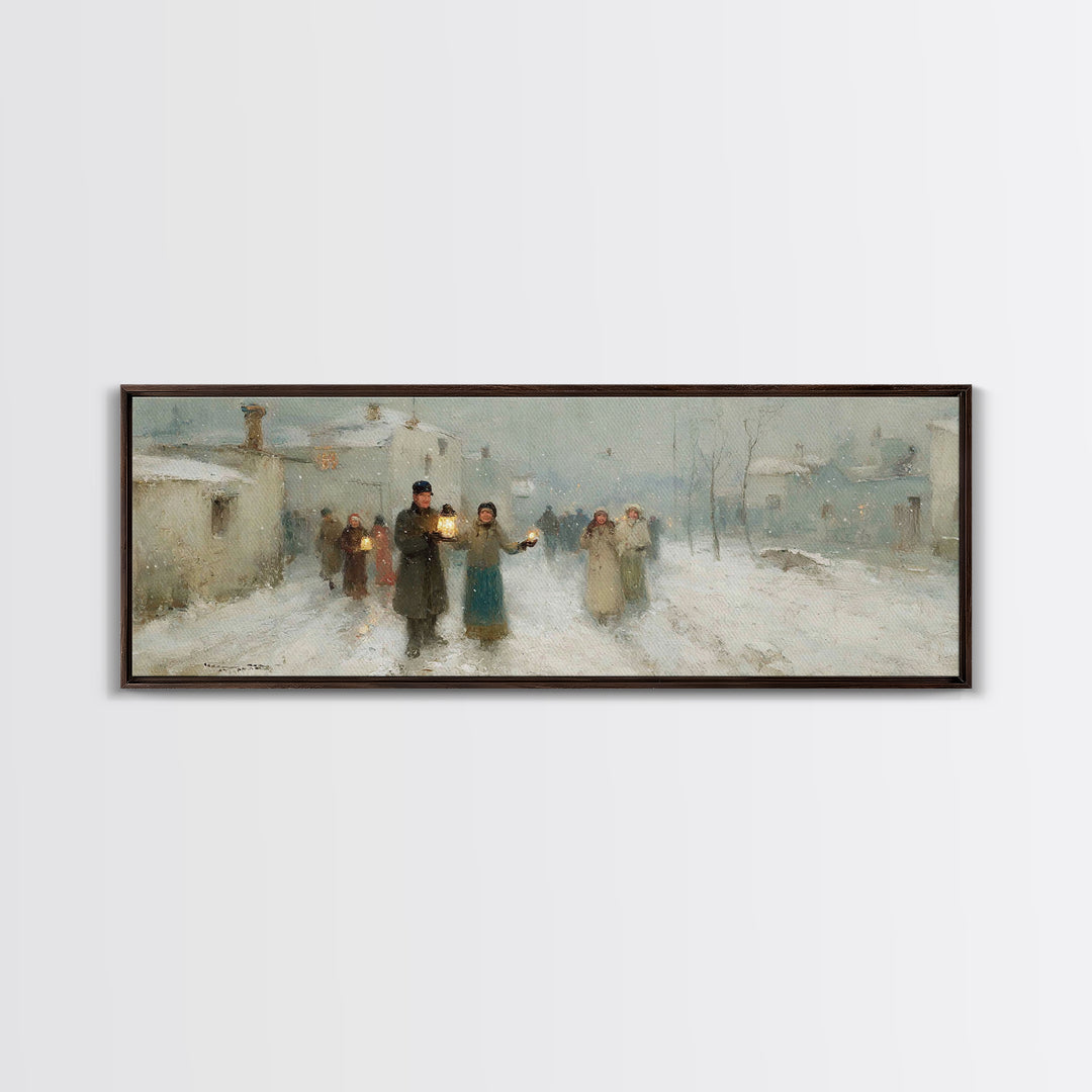 Snow Village Hope, Framed Canvas Print, Panoramic Print, Christian Wall Art, Christian Art Canvas, Christmas Art, Christian Christmas Art