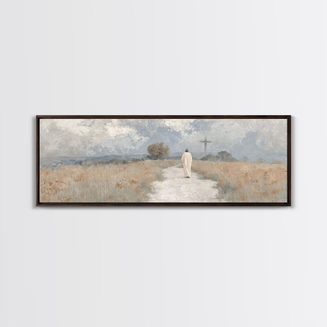 Path To The Cross – Framed Canvas Print – Panoramic Print – Jesus Painting – Christian Art Canvas – Christian Wall Art – Christian Art
