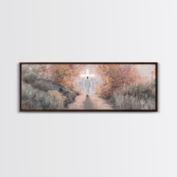 Autumn Promise Light, Framed Canvas Print, Christian Art Canvas, Panoramic Wall Art, Christian Wall Art, Jesus Painting, Modern Christian A