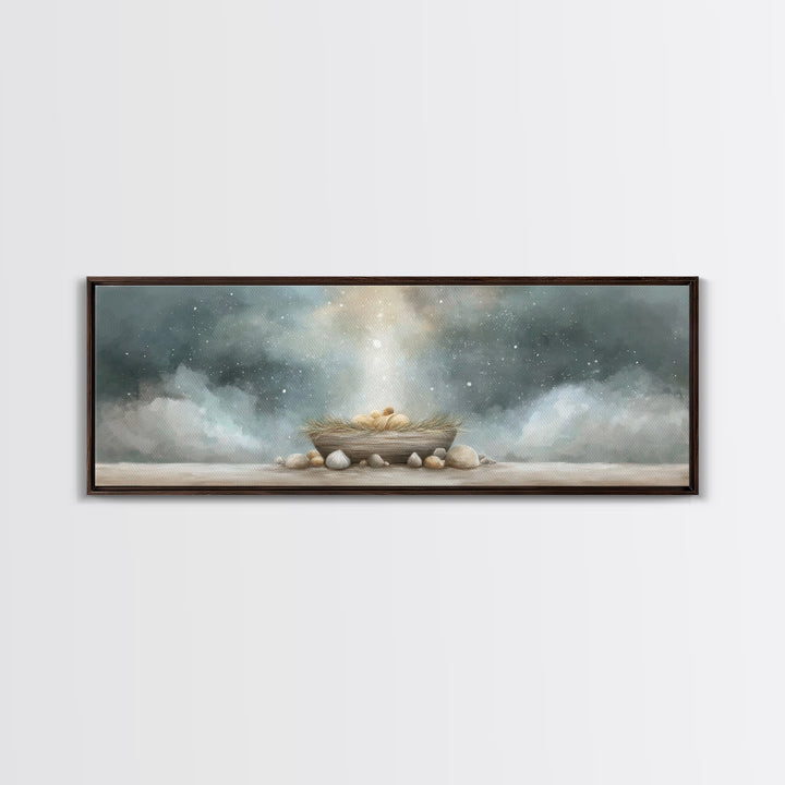 Nativity Wonder, Framed Canvas Print, Christian Christmas Art, Panoramic Art, Christian Art Canvas, Christmas Wall Art, Christian Gift Idea