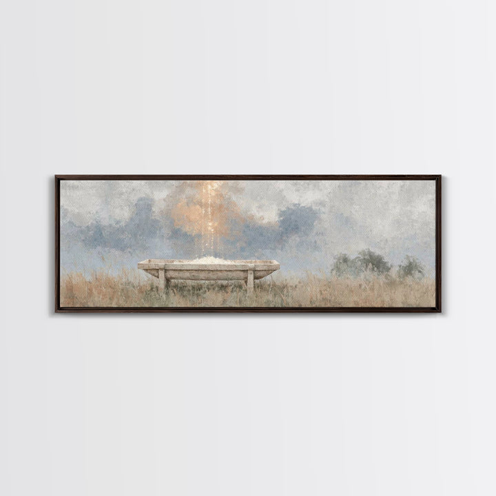 Starborn Manger | Framed Canvas Print | Christmas Wall Art | Christian Christmas Art | Panoramic Frame | Christian Art Canvas | Christmas A