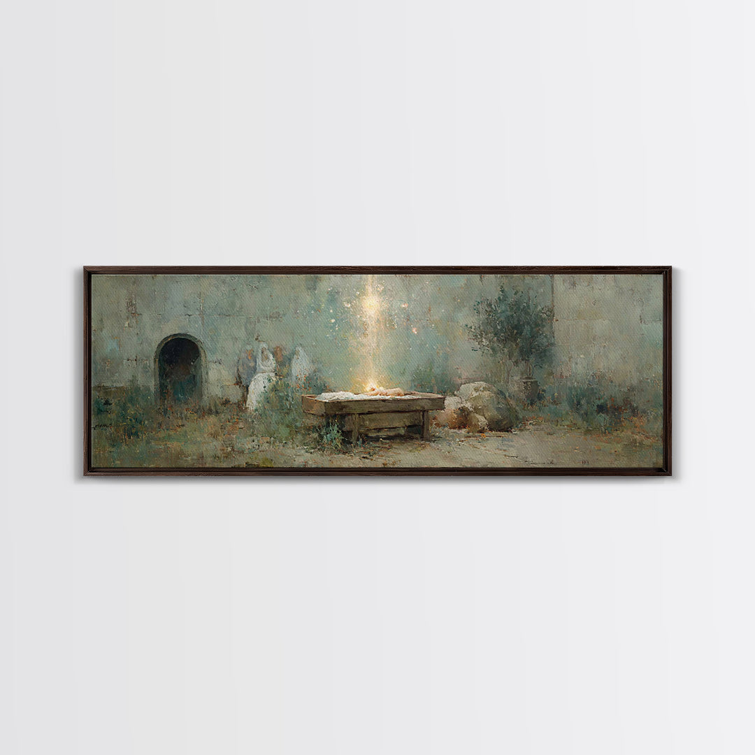 Holy Birthstead – Framed Canvas Print – Christian Christmas Art – Panoramic Wall Art – Christian Art Canvas – Christmas Wall Art – Christia