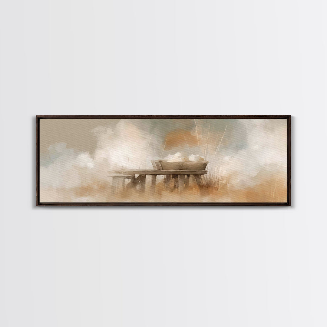 Gentle Manger Light – Framed Canvas Print – Panoramic Art – Christian Wall Art – Christian Art Canvas – Christmas Art – Christian Christmas
