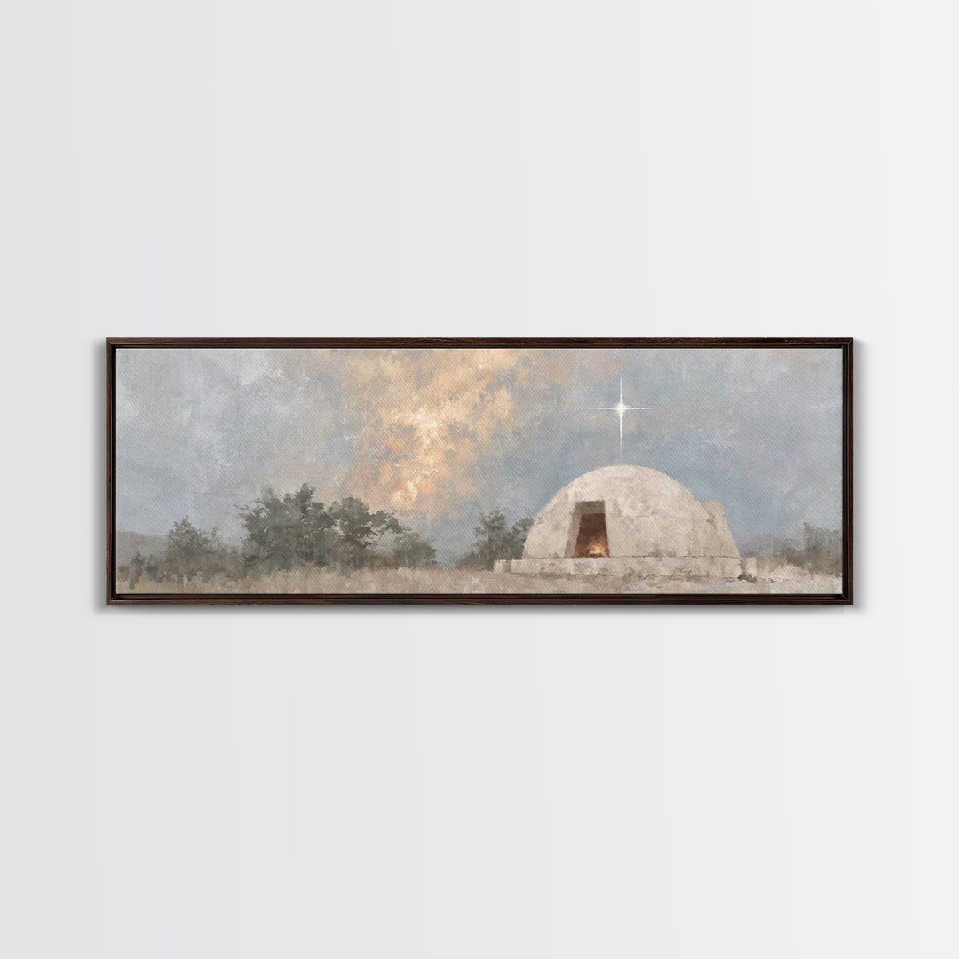 Nativity Light, Framed Canvas Print, Panoramic Art, Christmas Wall Art, Christian Art Gift, Christian Art Work, Christmas Canvas Wall Art