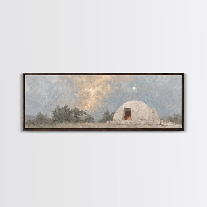 Nativity Light, Framed Canvas Print, Panoramic Art, Christmas Wall Art, Christian Art Gift, Christian Art Work, Christmas Canvas Wall Art