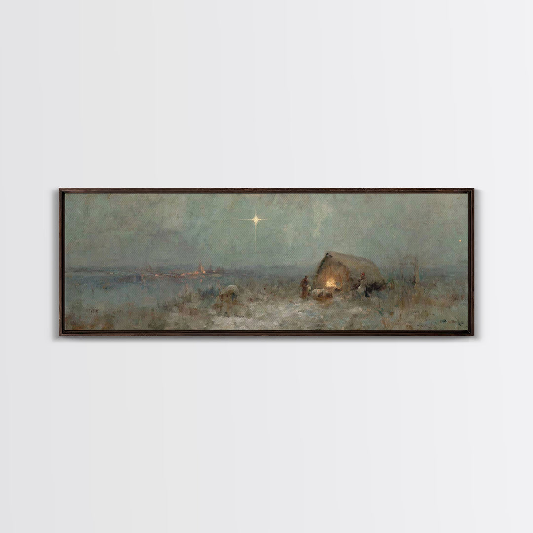 Silent Bethlehem, Framed Canvas Print, Panoramic Frame, Christian Christmas Art, Christmas Wall Art, Christian Art Canvas, Vintage Christma