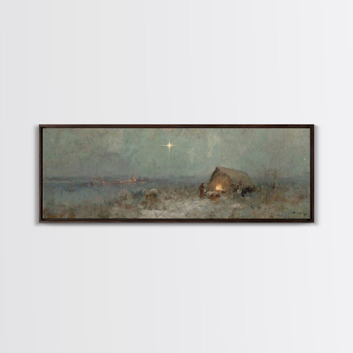 Silent Bethlehem, Framed Canvas Print, Panoramic Frame, Christian Christmas Art, Christmas Wall Art, Christian Art Canvas, Vintage Christma