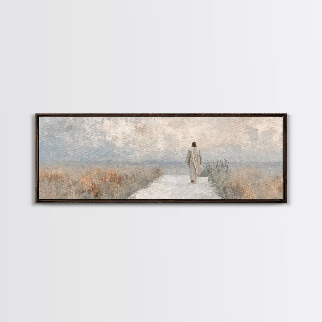 Pathway Of Peace – Framed Canvas Print – Jesus Painting – Christian Art Canvas – Christian Wall Art – Panoramic Art – Minimalist Christian