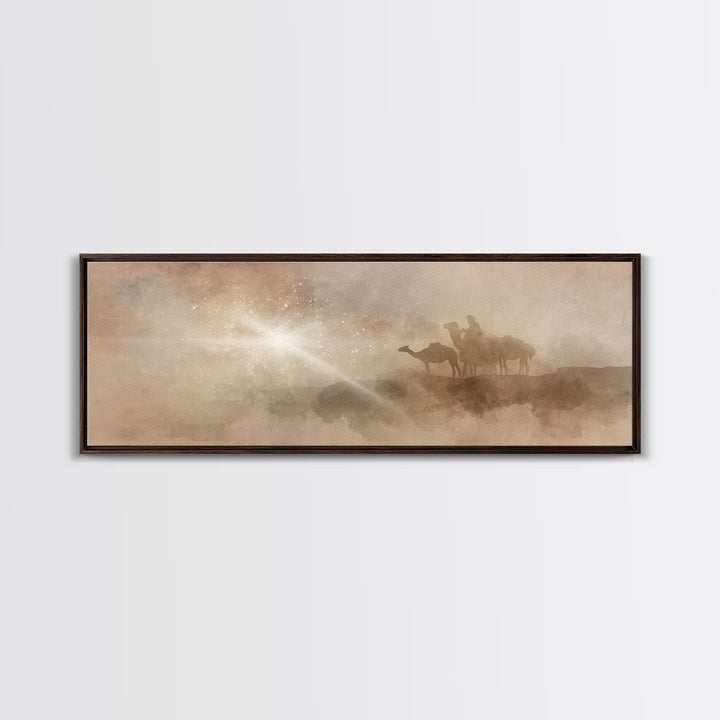 Desert Star Procession, Framed Canvas Print, Christian Wall Art, Panoramic Wall Art, Christmas Art, Christian Art Canvas, Jesus Painting