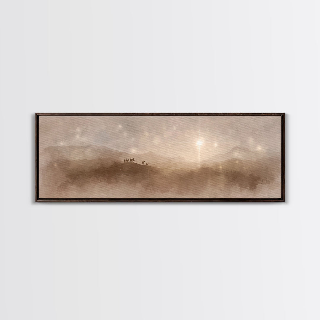 Midnight Caravan Sky | Framed Canvas Print | Panoramic Painting | Christian Art Canvas | Christmas Art | Christian Wall Art | Jesus Paintin