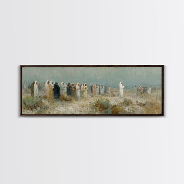 Sermon In The Wilderness, Framed Canvas Print, Panoramic Wall Art, Christian Art Canvas, Christian Painting, Modern Christian Art, Christia