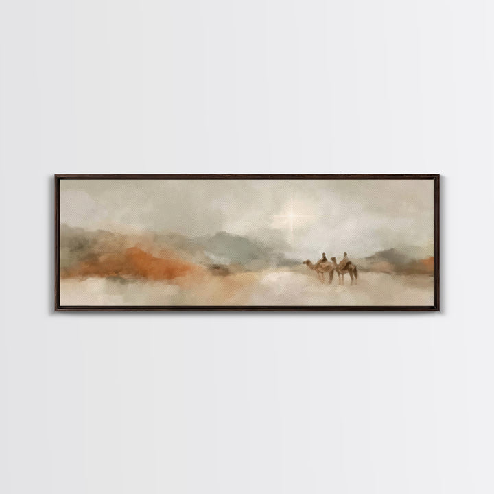 Soft Journey Glow – Framed Canvas Print – Panoramic Wall Art – Christian Art Canvas – Christian Christmas Art – Christian Wall Art – Jesus
