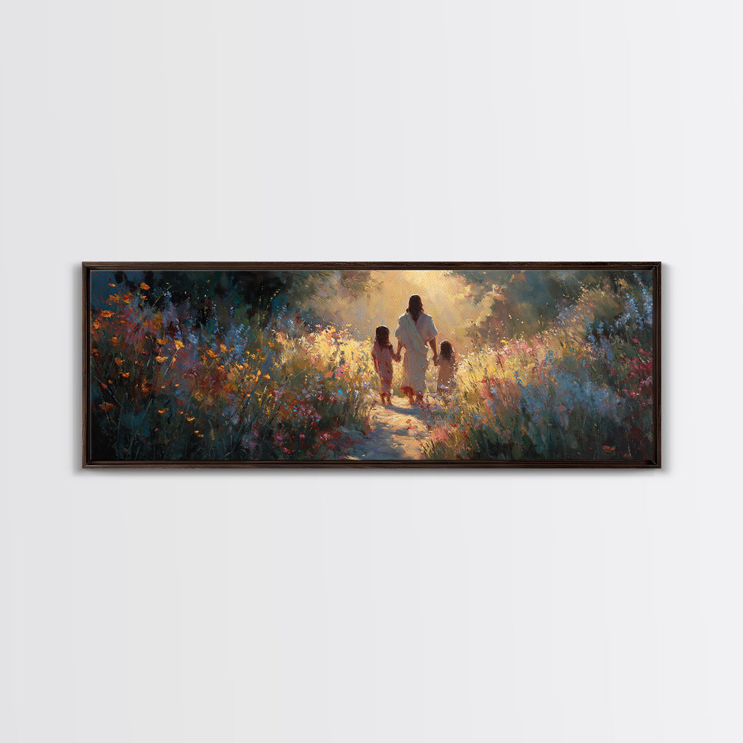Heavenly Walk | Framed Canvas Print | Panoramic Frame | Christian Art Print | Jesus Christmas Art | Christian Decorations | Large Christian