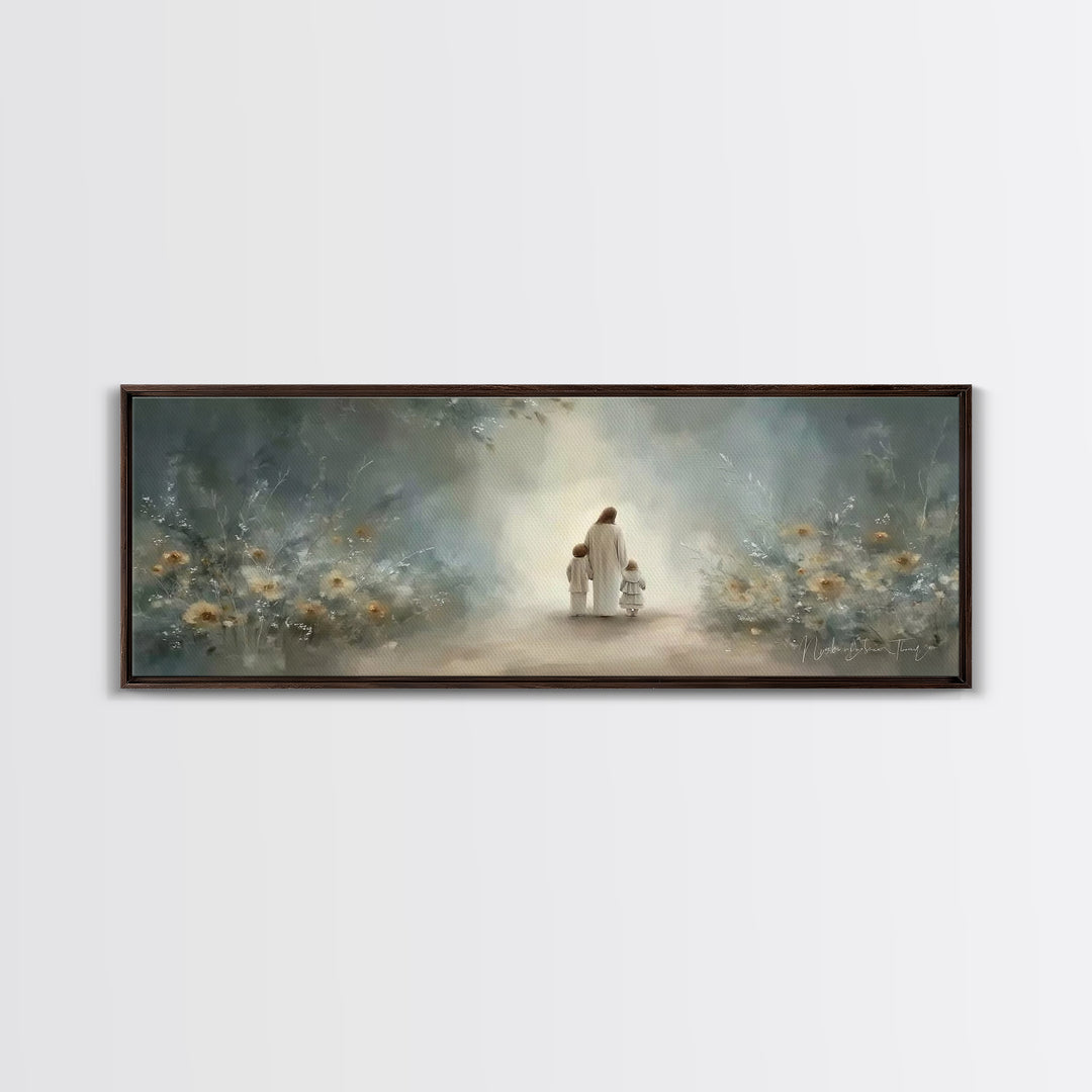 Golden Meadow Grace, Framed Canvas Print, Panoramic Wall Art, Christian Art Canvas, Jesus Painting, Christian Christmas Art, Christian Art