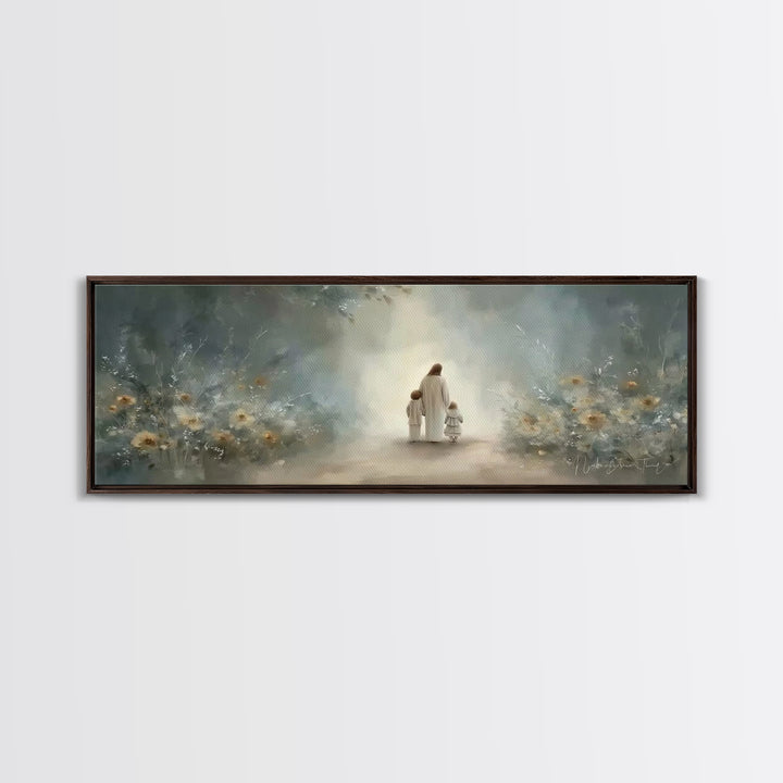 Golden Meadow Grace, Framed Canvas Print, Panoramic Wall Art, Christian Art Canvas, Jesus Painting, Christian Christmas Art, Christian Art