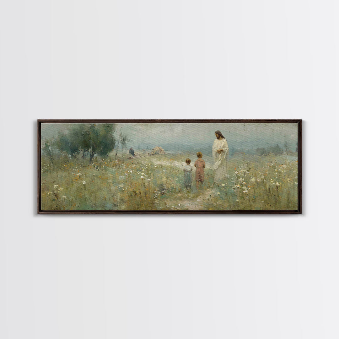 Promise In The Meadow – Framed Canvas Print – Panoramic Art – Christian Wall Art – Christian Art Canvas – Jesus Painting – Christian Art