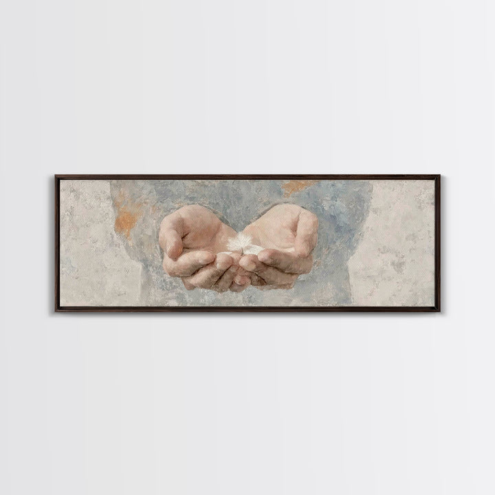 Hands Of Mercy | Framed Canvas Print | Panoramic Painting | Christian Art | Christian Art Canvas | Christian Gift Ideas | Minimalist Christ