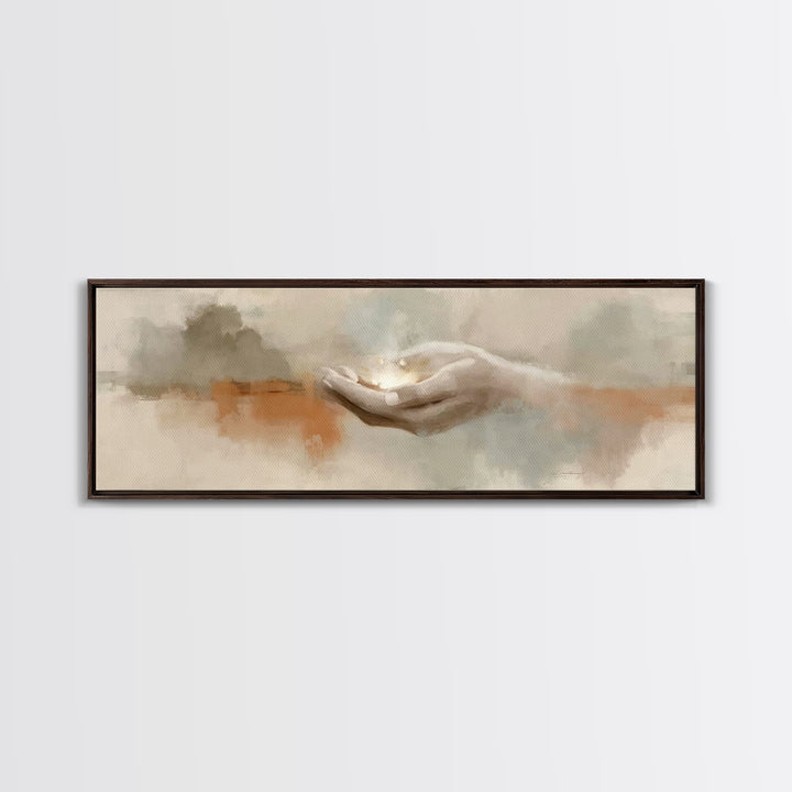 Grace In His Hands, Framed Canvas Print, Panoramic Wall Art, Christian Art Prints, Modern Christian Art, Jesus Art Print, Christian Decor