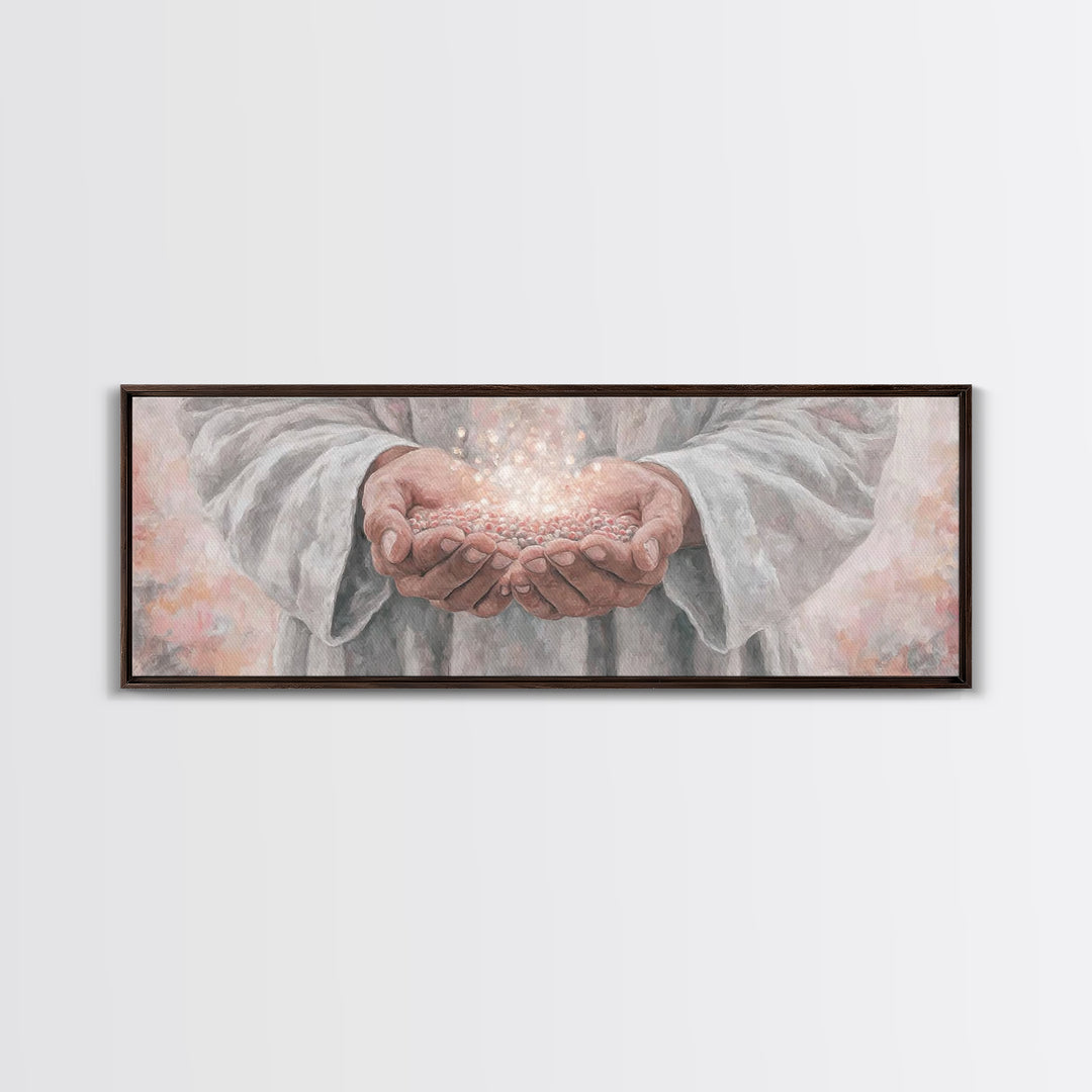 Light Of Giving – Framed Canvas Print – Panoramic Frame – Christian Art Canvas – Christian Wall Art – Jesus Christmas Art – Christian Gift