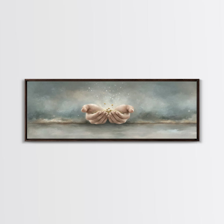 Miracle In His Hands | Framed Canvas Print | Panoramic Wall Art | Christian Art Canvas | Christian Gift | Jesus Painting | Modern Christian