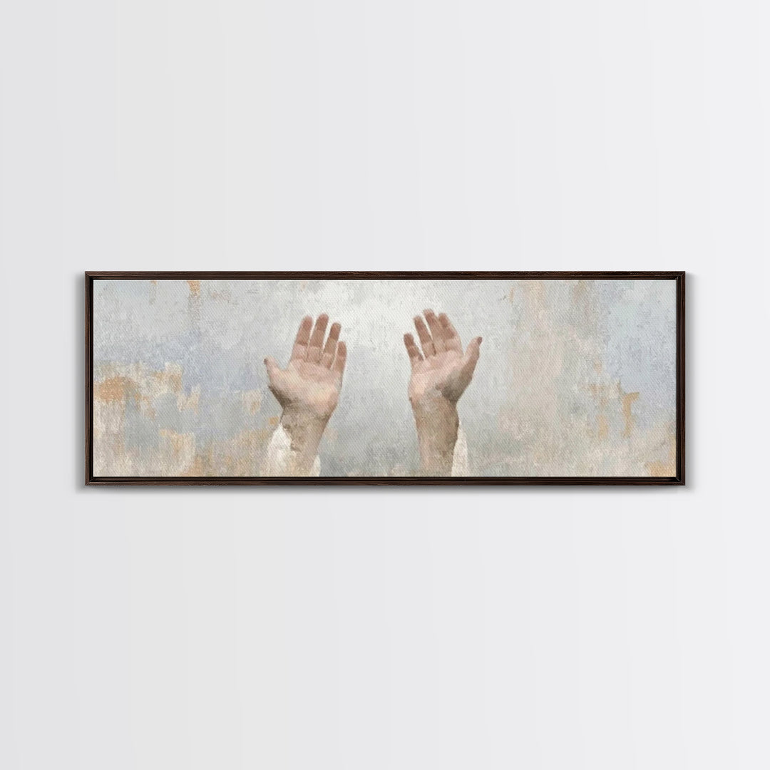 Hands Of Hope, Framed Canvas Print, Christian Art Canvas, Panoramic Wall Art, Christian Art Print, Christian Painting, Christian Gift