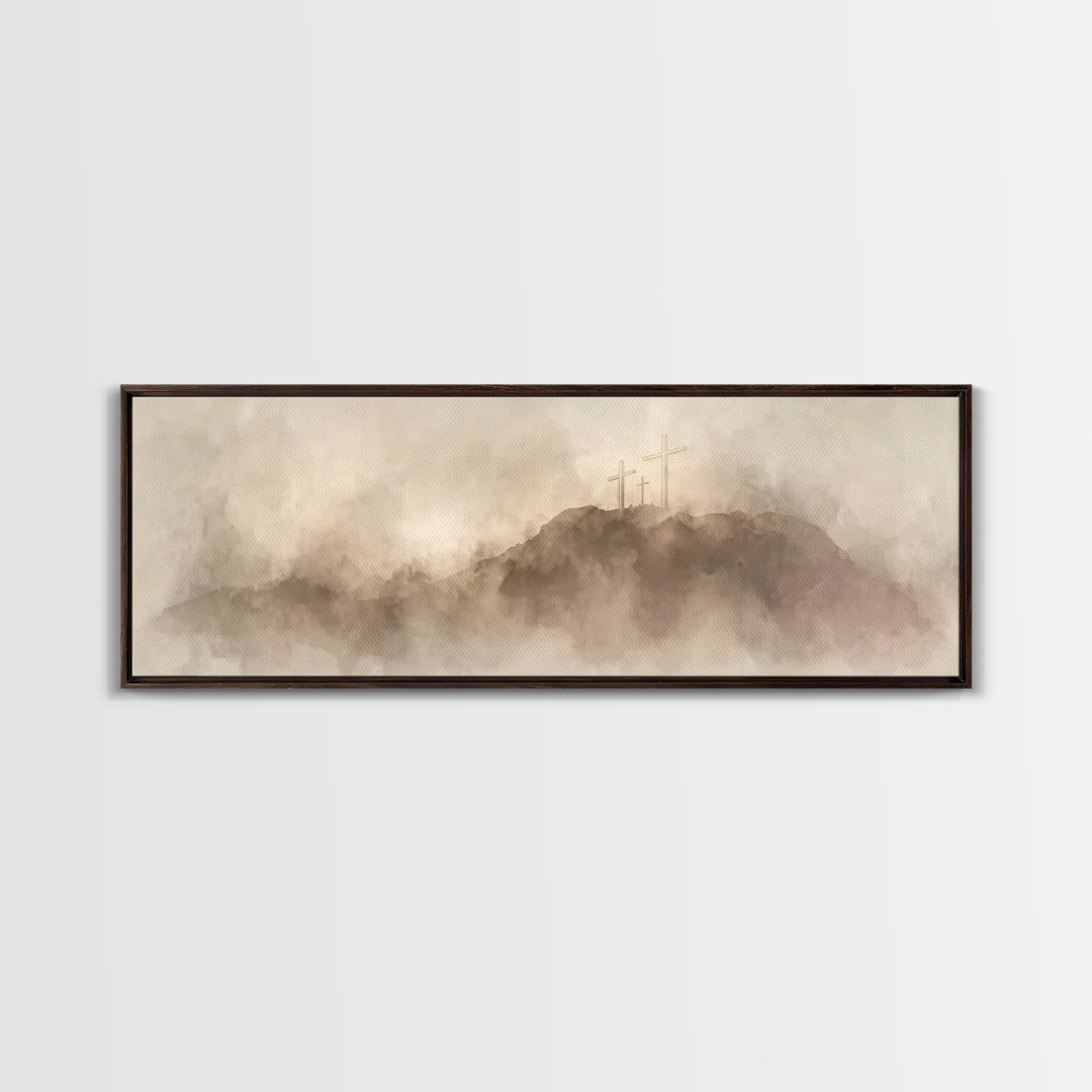 Hill Of Redemption – Framed Canvas Print – Christian Wall Art – Panoramic Painting – Christian Art Canvas – Christian Art – Christian Gift