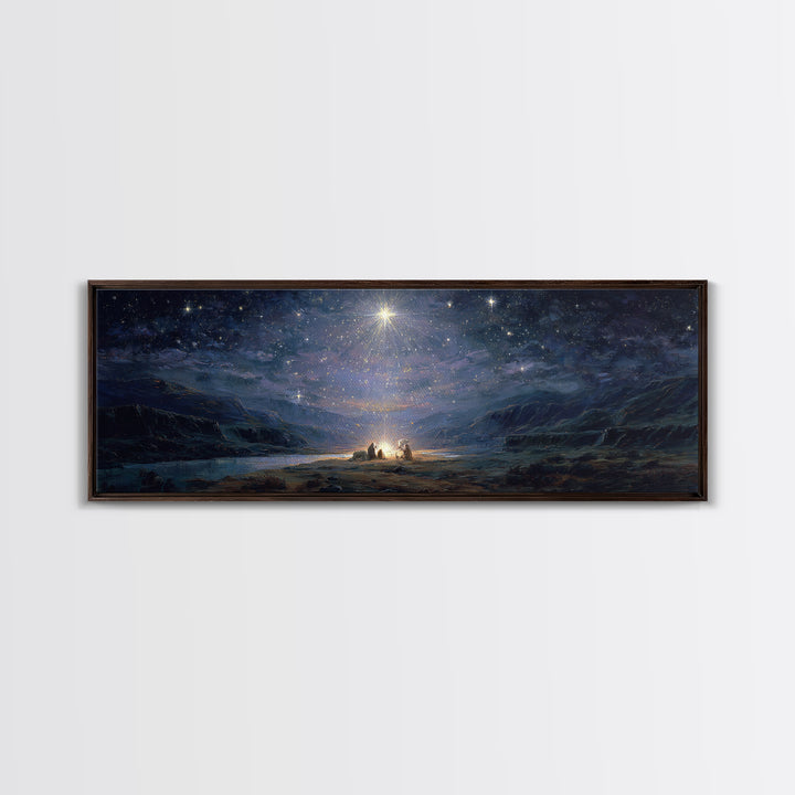 Holy Night Wonder - Framed Canvas Print - Panoramic Painting - Christian Art Canvas - Christmas Art - Christian Wall Art - Christian Art Gi